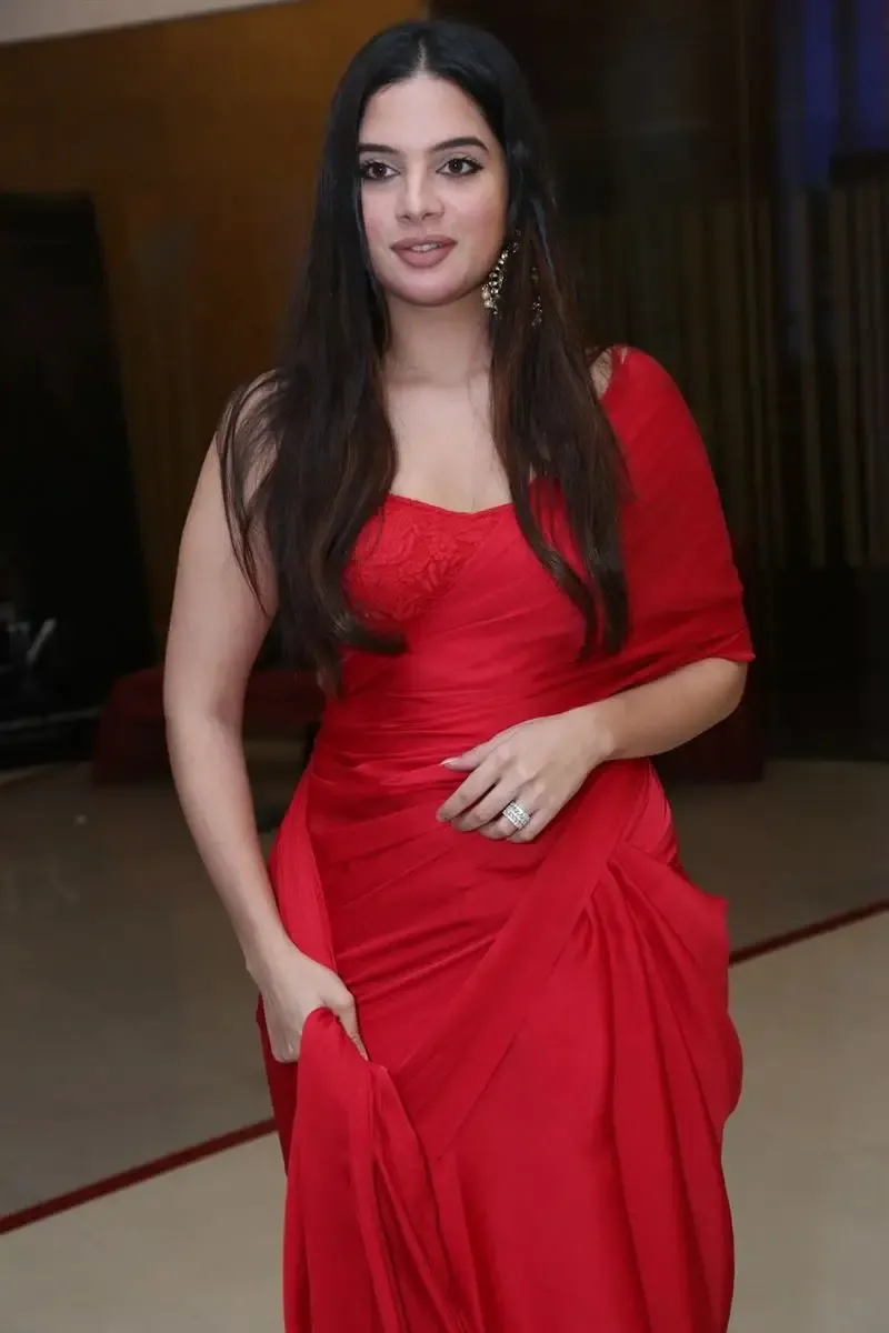 Tollywood Actress Tanya Hope in Red Saree at Weapon Movie Press Meet